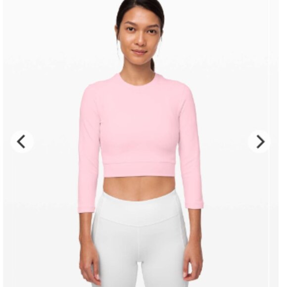 Lululemon Short Stop Long Sleeve Crop Top Mesh Detail Size 8 Powdered Rose Pink - Picture 5 of 6